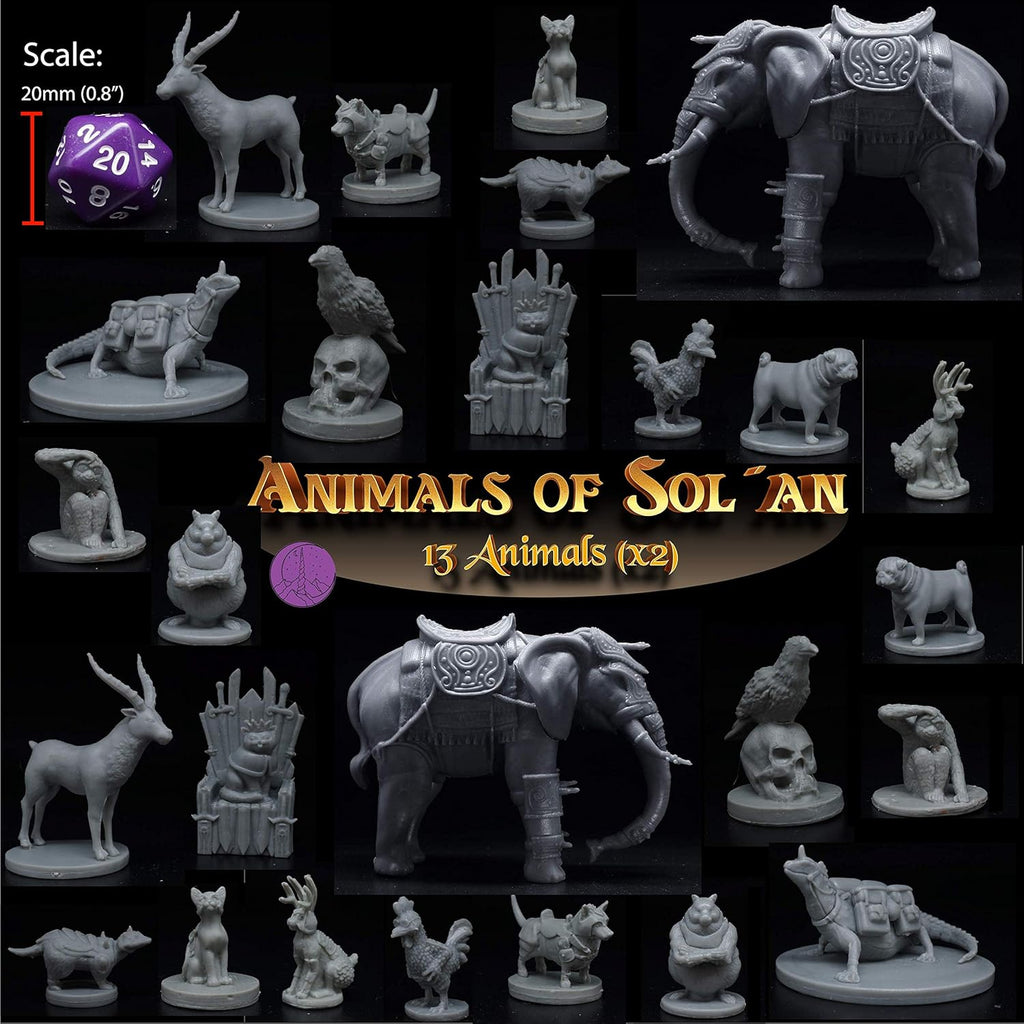 26 Unpainted Animal Miniatures (28 mm) for D&D/TTRPG Tabletop