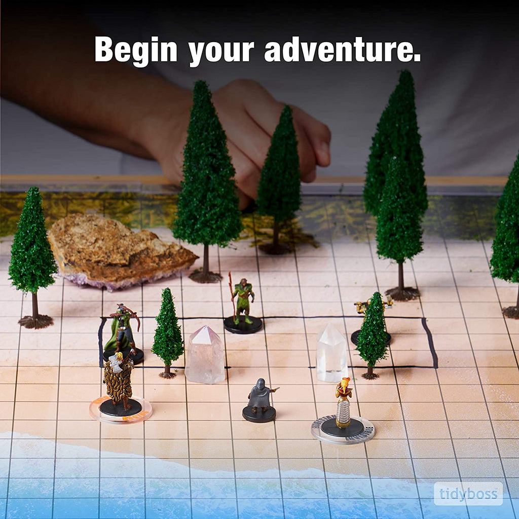 DnD Battle Grid Starter Set with 3 Double-Sided 24″×36″ Mats Plus Markers, Eraser, Dice & Clips