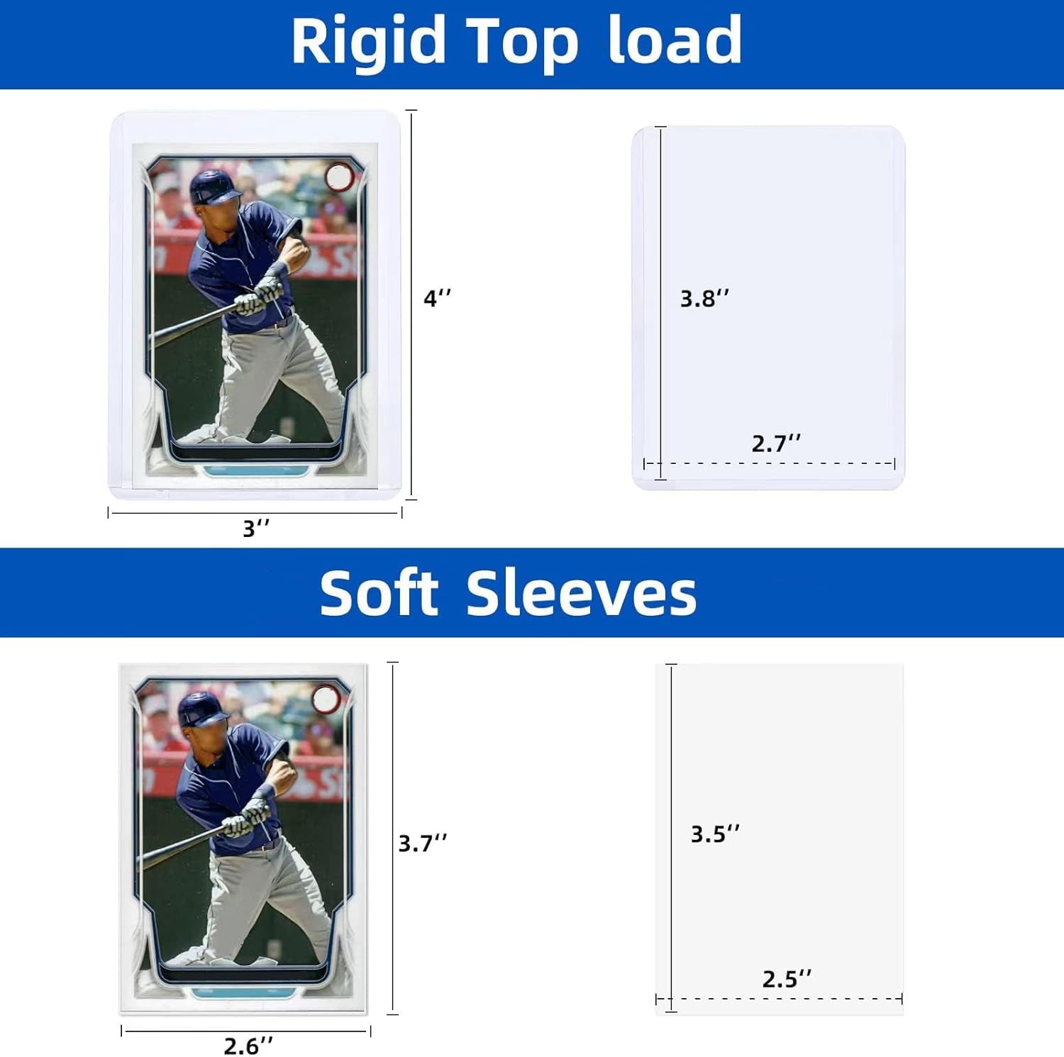 100 3"×4" Rigid Toploader Card Holders with 100 penny sleeves — Standard Size 