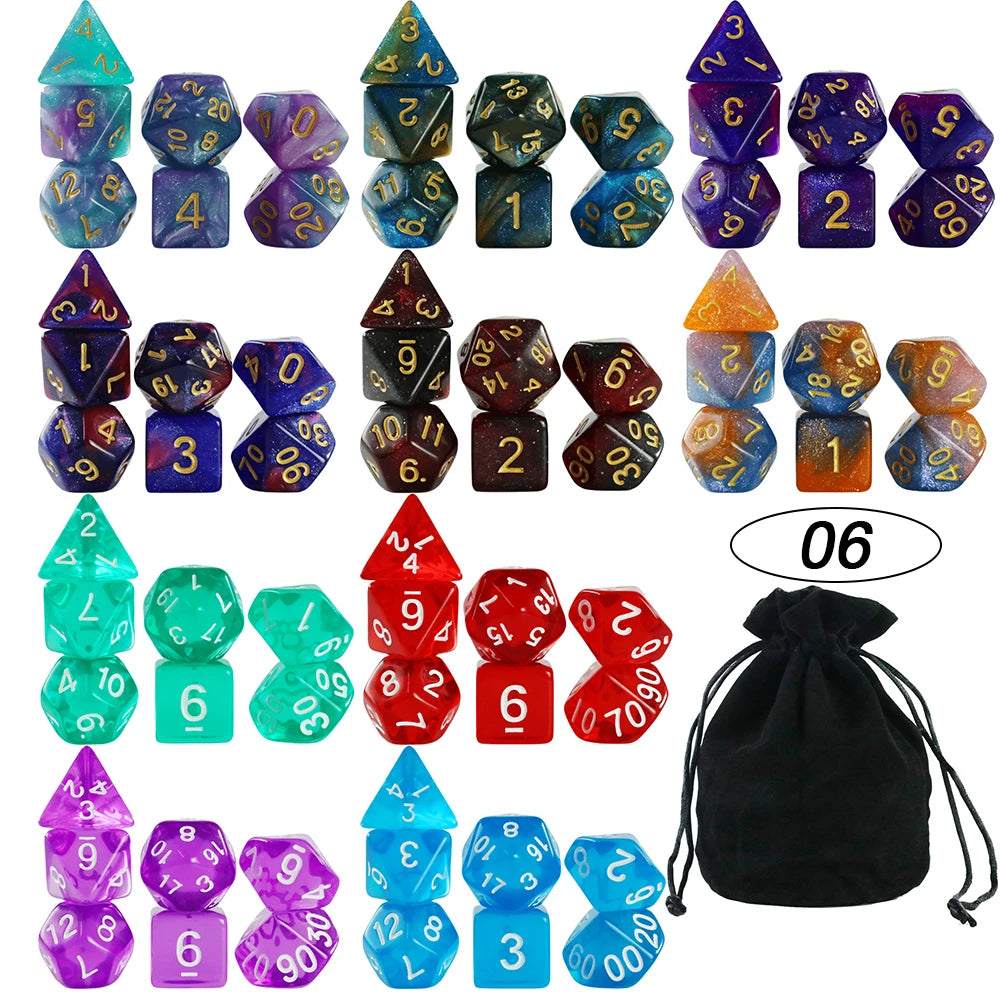 Dice Acrylic Dice Party Games High Class Acrylic Dice Amazing Mixed Colours 10 Set DND Game Dice with Bag for Role Playing Games