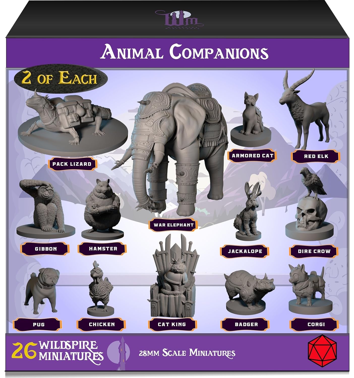 26 Unpainted Animal Miniatures (28 mm) for D&D/TTRPG Tabletop
