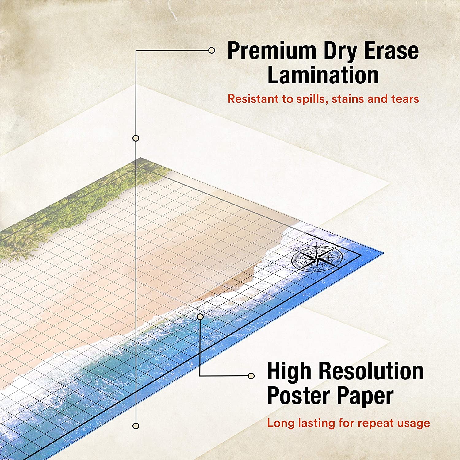 DnD Battle Grid Starter Set with 3 Double-Sided 24″×36″ Mats Plus Markers, Eraser, Dice & Clips