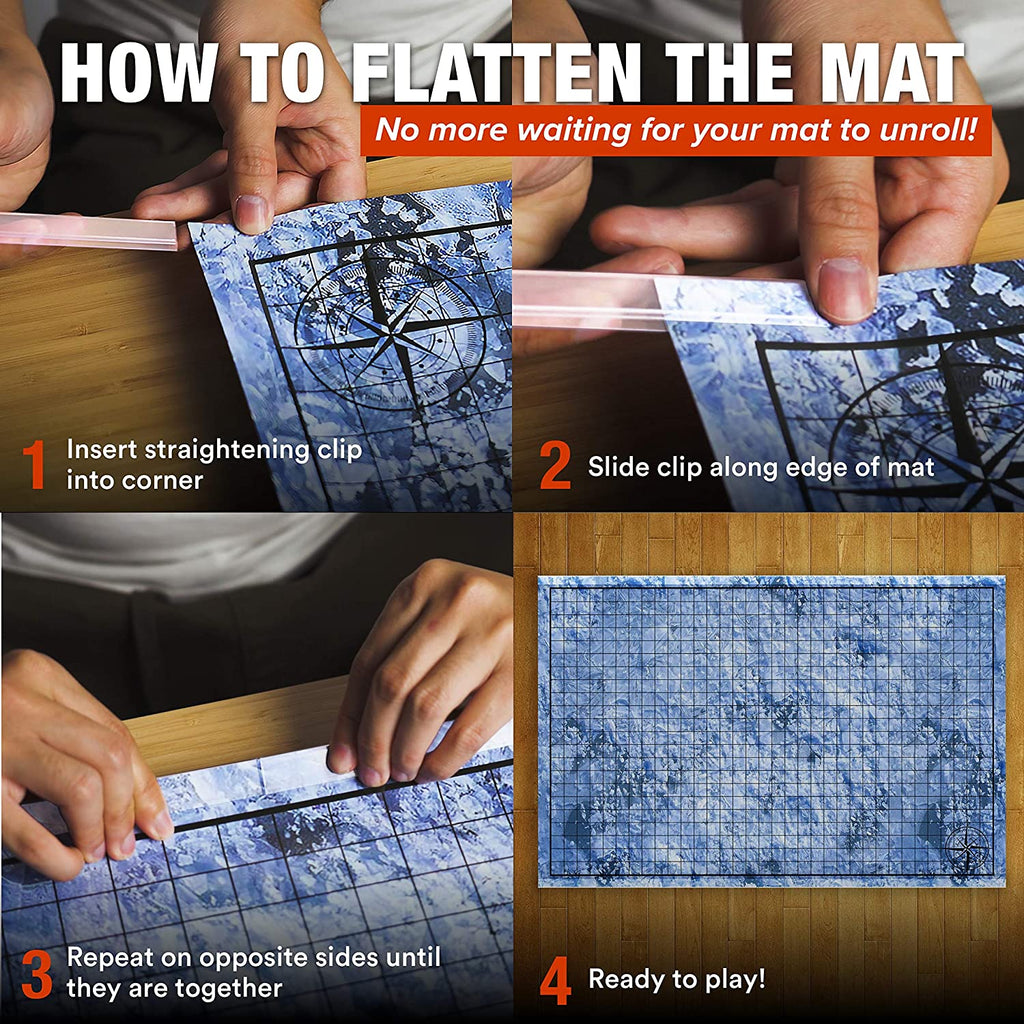 DnD Battle Grid Starter Set with 3 Double-Sided 24″×36″ Mats Plus Markers, Eraser, Dice & Clips