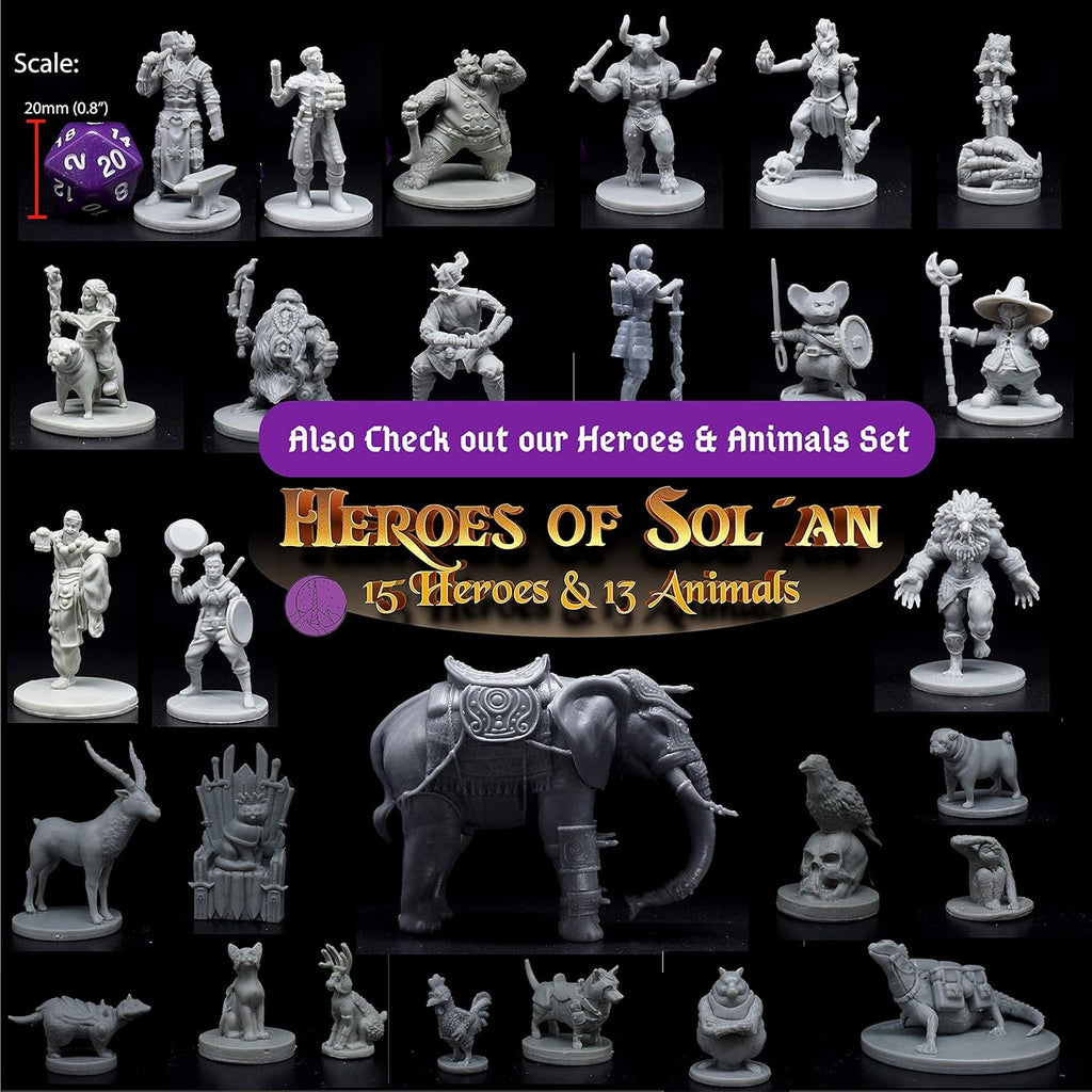 26 Unpainted Animal Miniatures (28 mm) for D&D/TTRPG Tabletop