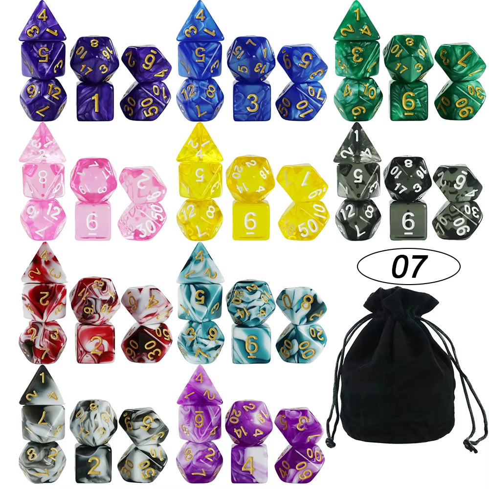 Dice Acrylic Dice Party Games High Class Acrylic Dice Amazing Mixed Colours 10 Set DND Game Dice with Bag for Role Playing Games