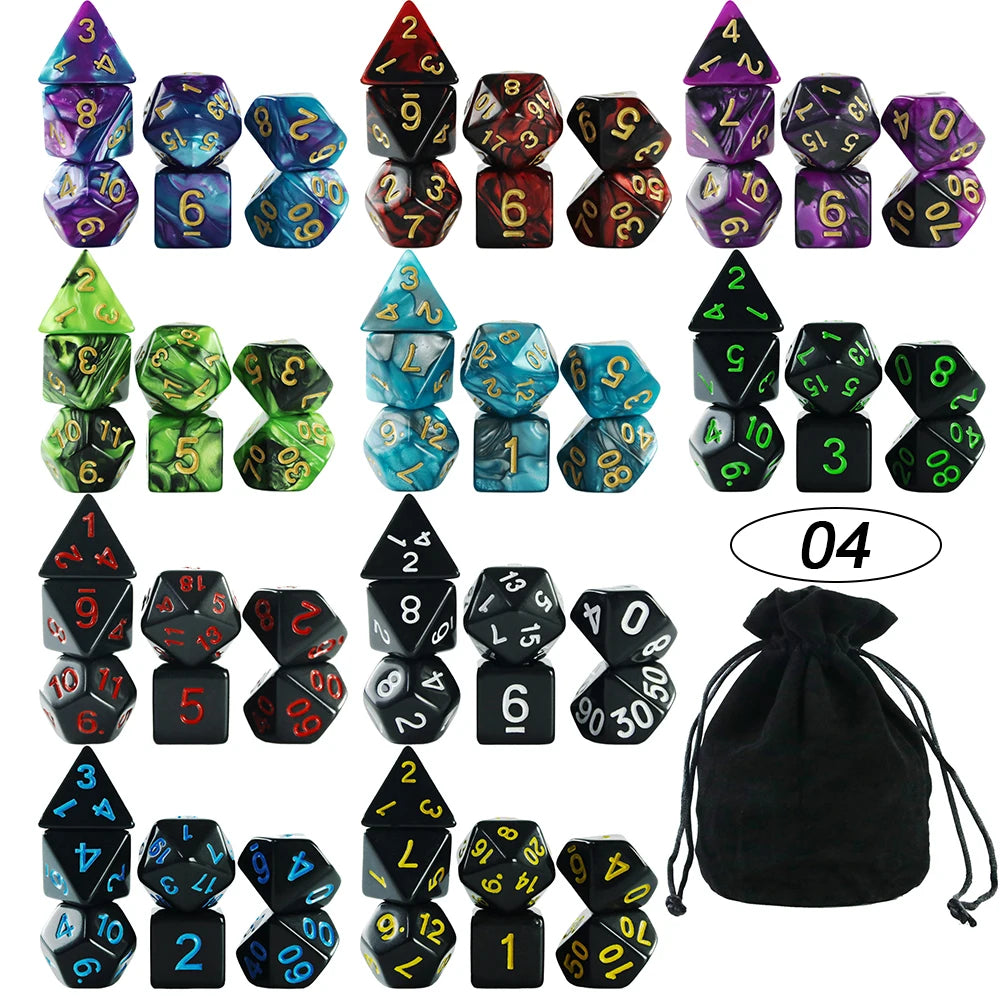 Dice Acrylic Dice Party Games High Class Acrylic Dice Amazing Mixed Colours 10 Set DND Game Dice with Bag for Role Playing Games