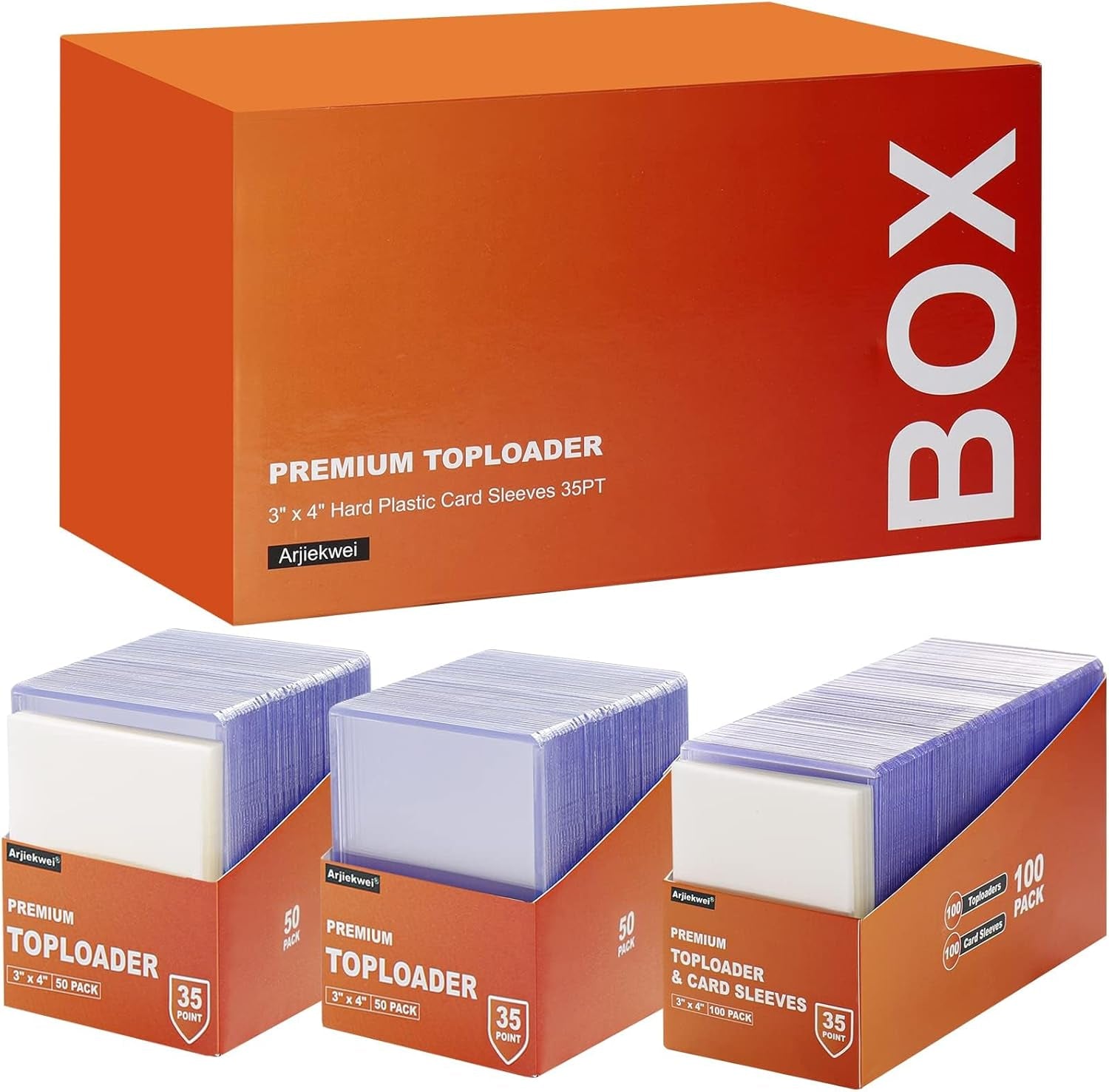 100 3"×4" Rigid Toploader Card Holders with 100 penny sleeves — Standard Size 