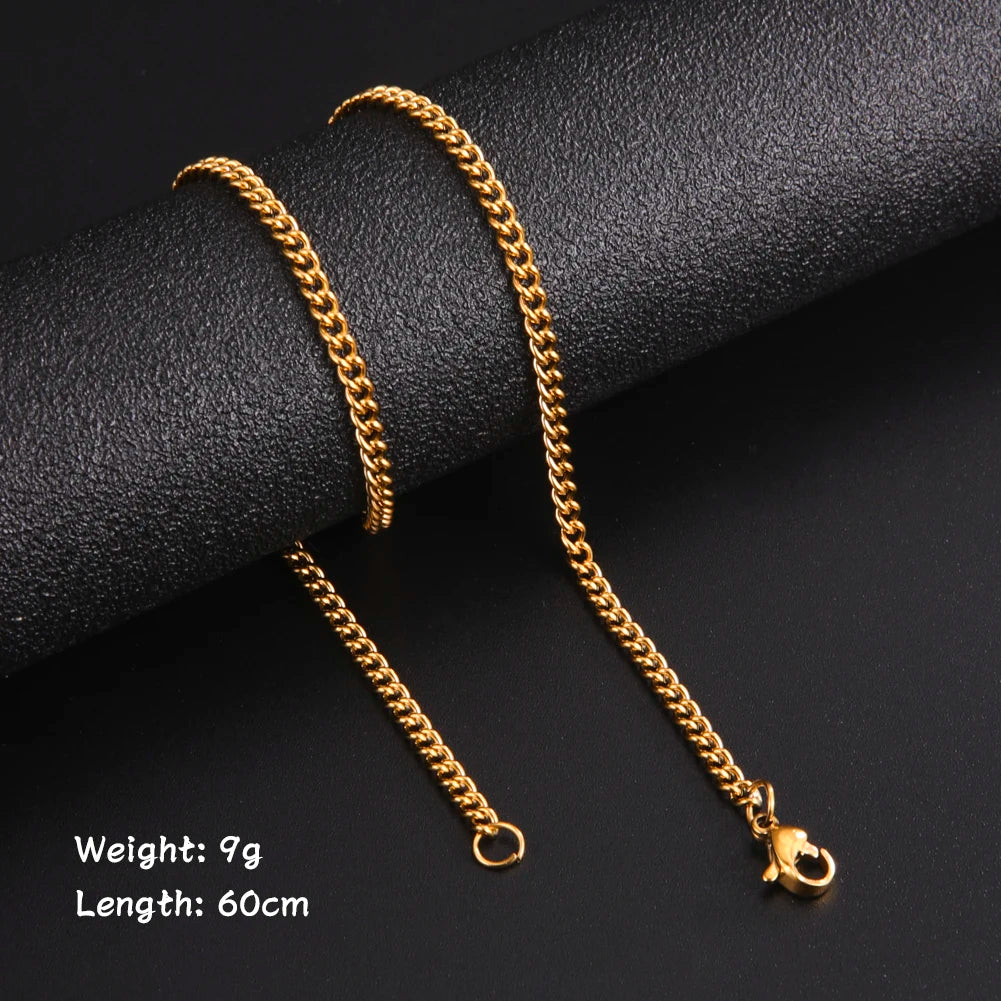 60Cm Long Box Chain Necklace Stainless Steel