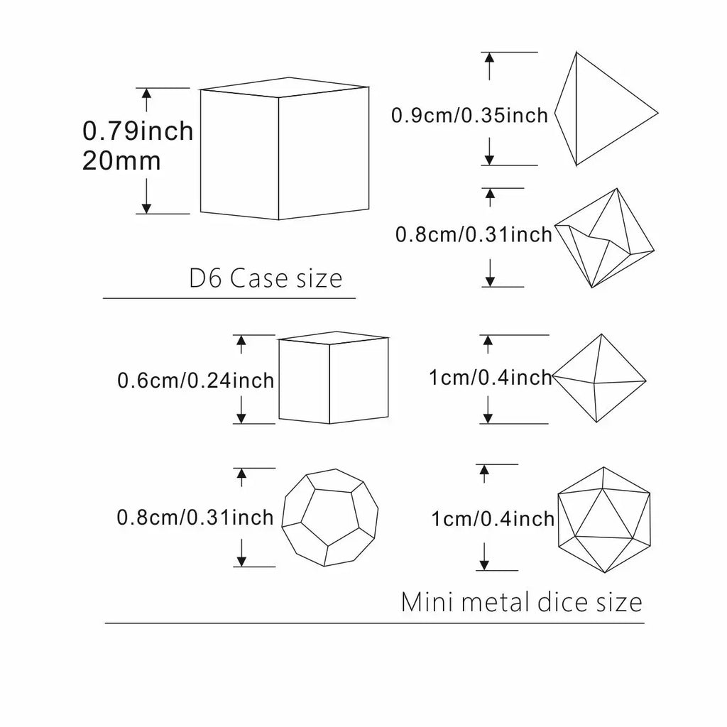 D6 Metal Case +7Pcs Metal Dice Set - M
Measurements