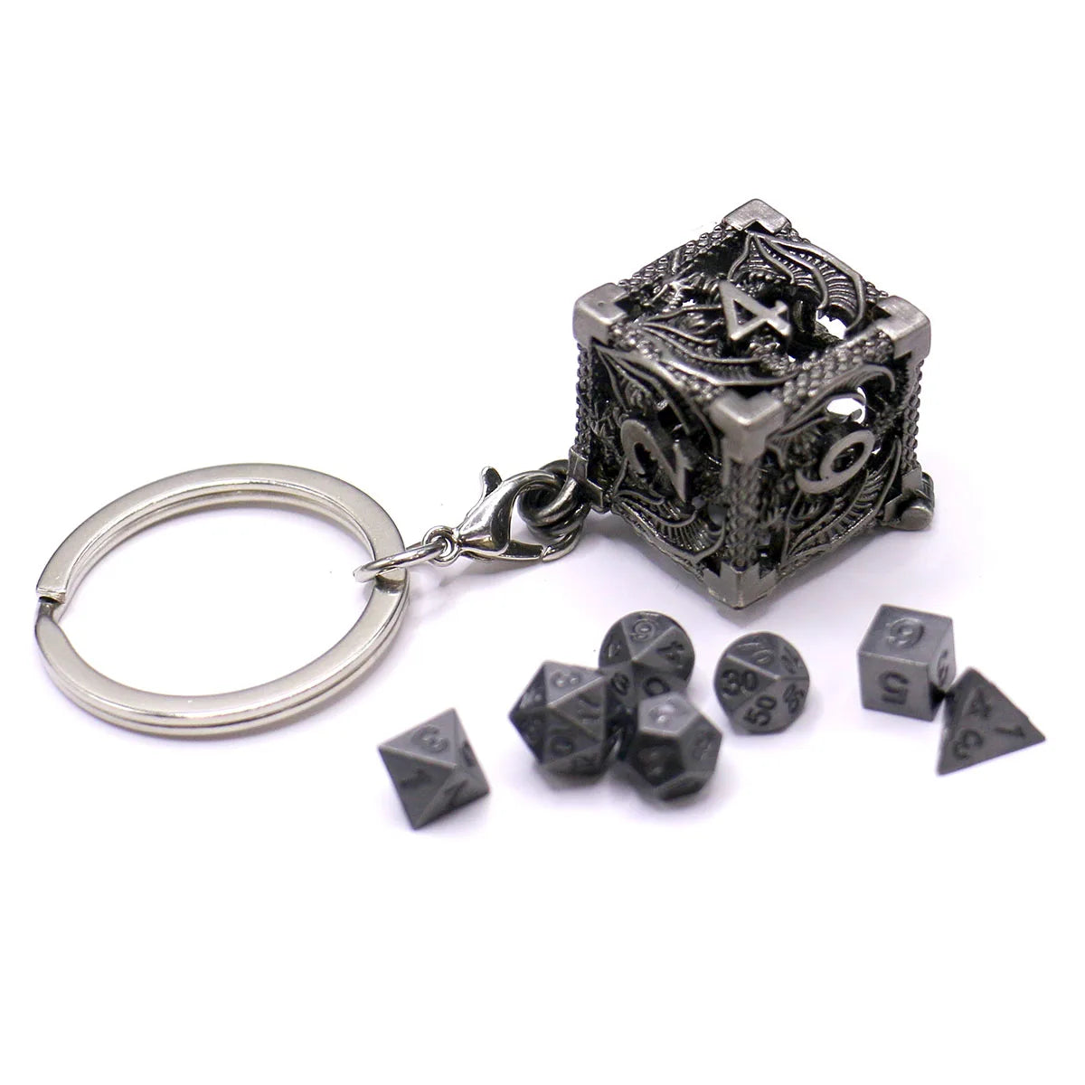 D6 Metal Case +7Pcs Metal Dice Set - Silver