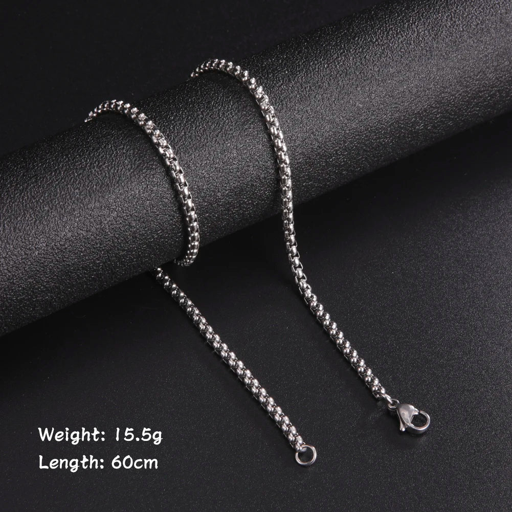 60Cm Long Box Chain Necklace Stainless Steel