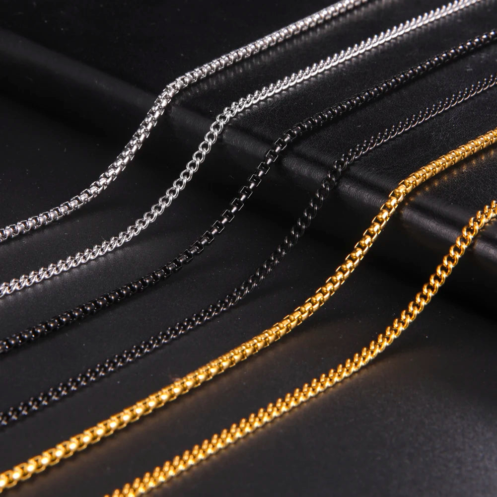 60Cm Long Box Chain Necklace Stainless Steel