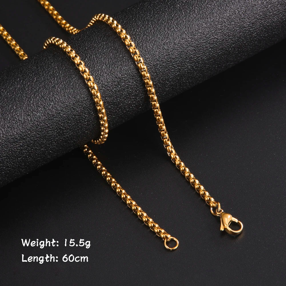 60Cm Long Box Chain Necklace Stainless Steel