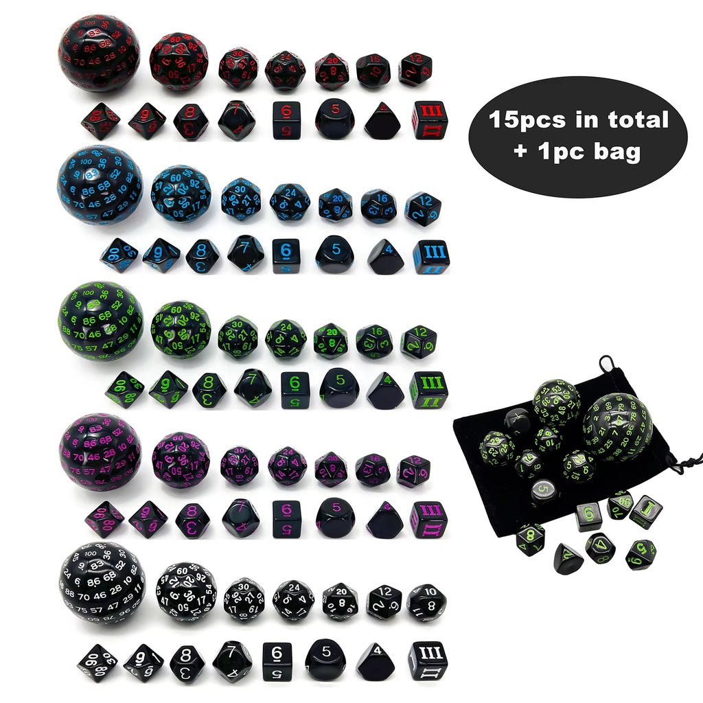 Tabletop Dice Set D3-D100 15 Pcs