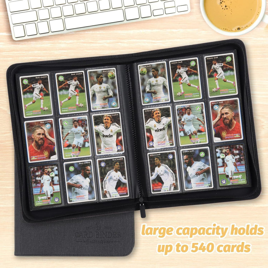 9-Pocket Zip Card Binder – 540 Double-Sided PU Album for MTG, TCG, Sports (Black)