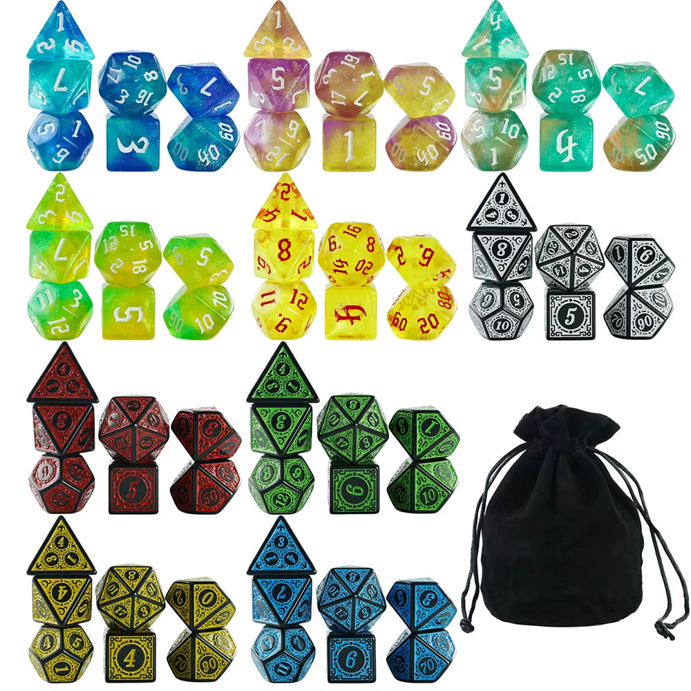 Dice Acrylic Dice Party Games High Class Acrylic Dice Amazing Mixed Colours 10 Set DND Game Dice with Bag for Role Playing Games