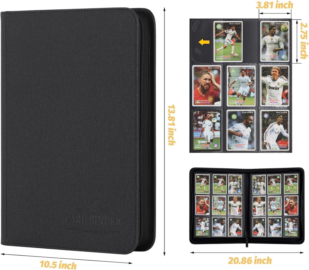 9-Pocket Zip Card Binder – 540 Double-Sided PU Album for MTG, TCG, Sports (Black)