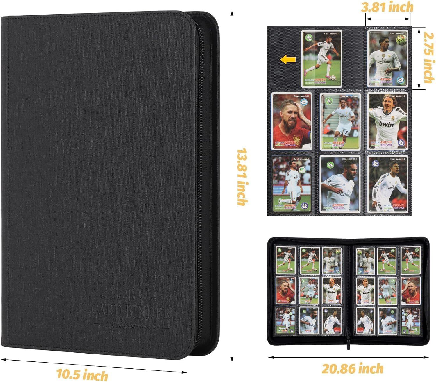9-Pocket Zip Card Binder – 540 Double-Sided PU Album for MTG, TCG, Sports (Black)