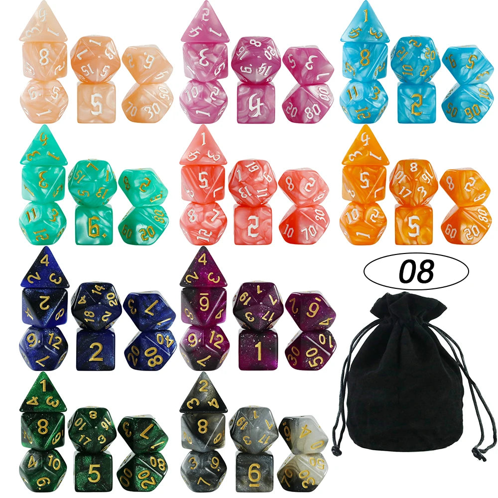 Dice Acrylic Dice Party Games High Class Acrylic Dice Amazing Mixed Colours 10 Set DND Game Dice with Bag for Role Playing Games