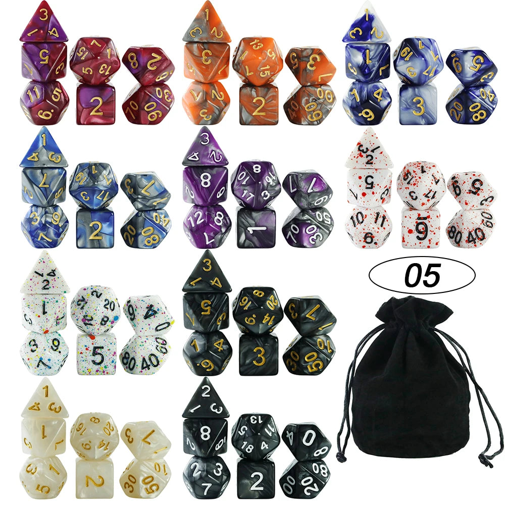 Dice Acrylic Dice Party Games High Class Acrylic Dice Amazing Mixed Colours 10 Set DND Game Dice with Bag for Role Playing Games