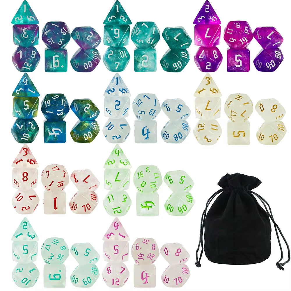 Dice Acrylic Dice Party Games High Class Acrylic Dice Amazing Mixed Colours 10 Set DND Game Dice with Bag for Role Playing Games
